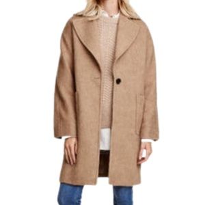 H&M Camel Brown Oversized Wool Blend Coat With Single Button Closure